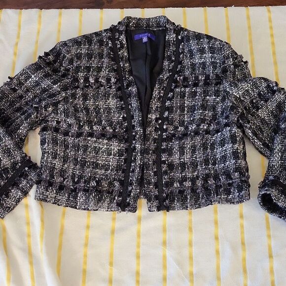 Indikka Black and Silver Tweed Cropped Blazer Jacket Size M - Picture 6 of 12